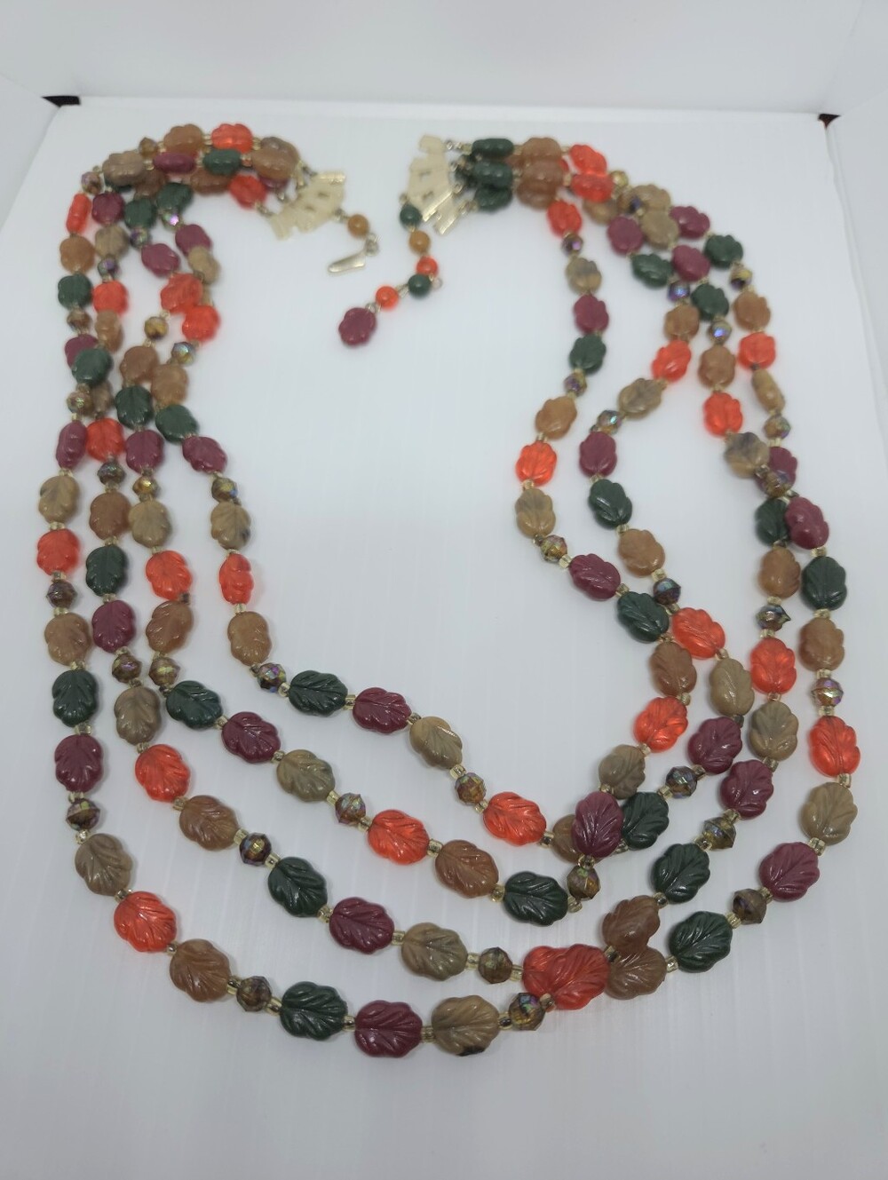 * Vintage 4 Strand Hong Kong Fall Color Leaves Beads Necklace